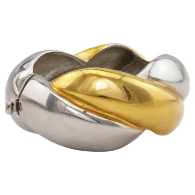 Pre-owned Kenneth Jay Lane 1980s  Silver And Gold Tone Braided Bangle In Multi