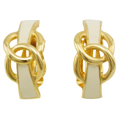 Pre-owned Kenneth Jay Lane 1990s  Enamel And Gold Twisted Circles Clip On Earrings In Multi