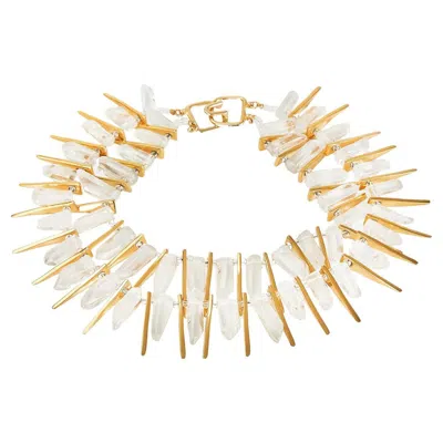 Pre-owned Kenneth Jay Lane 1990s  Gold And Crystal Statement Necklace In Multi