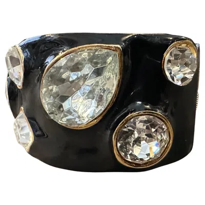 Pre-owned Kenneth Jay Lane A 2000s Black Enamel Brass And Rhinestone Bangle Bracelet By