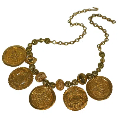 Pre-owned Kenneth Jay Lane Ancient Medallion Necklace In Brown