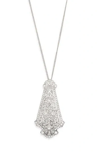 Kenneth Jay Lane Art Deco Crystal Pendant Necklace In Silver