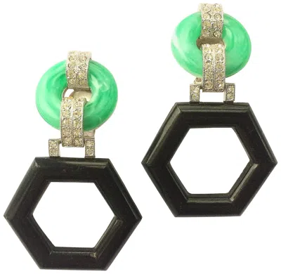 Pre-owned Kenneth Jay Lane Art Deco Style Geometric Drop Earrings, , Usa, 1970s In Black