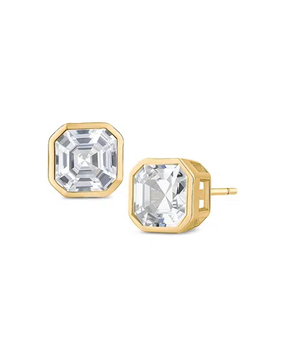 Kenneth Jay Lane Asscher Cut Cubic Zirconia Bezel Stud Earrings In Gold