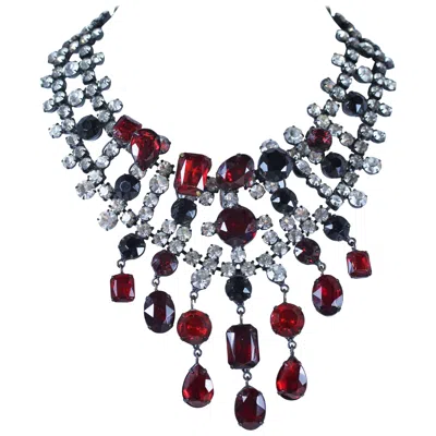 Pre-owned Kenneth Jay Lane Attributed Black Metal And Rhinestone Statement Necklace