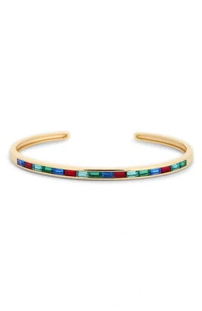 Kenneth Jay Lane Baguette Crystal Cuff Bracelet In Polished Gold Multi