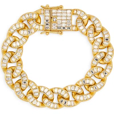 Kenneth Jay Lane Baguette Crystal Curb Chain Bracelet In Gold