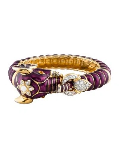 Pre-owned Kenneth Jay Lane Bead & Crystal  Elephant Head Bracelet, 6.75" In Multi