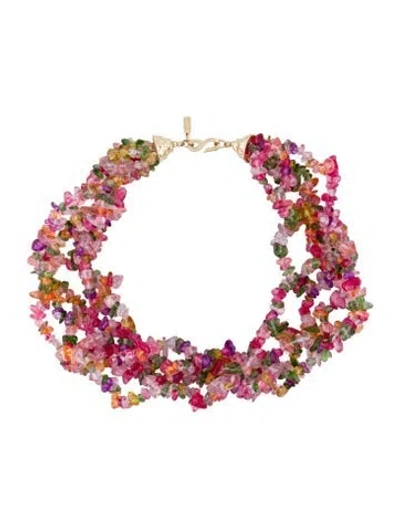 Pre-owned Kenneth Jay Lane Bead Multistrand Collar Necklace, 20.5" In Green/pink/purple