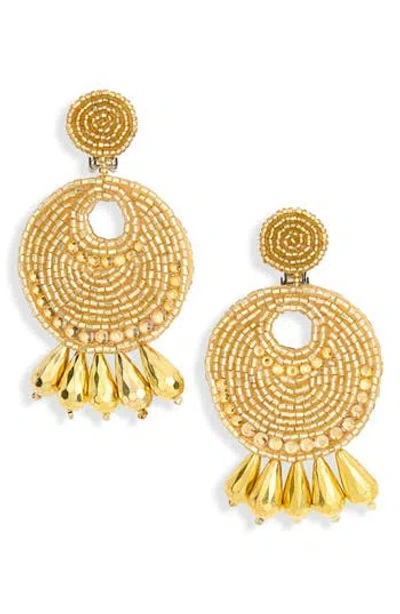 Kenneth Jay Lane Beaded Disc Drop Earrings In Gold