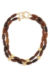 Kenneth Jay Lane Beaded Double Row Collar Necklace In Brown