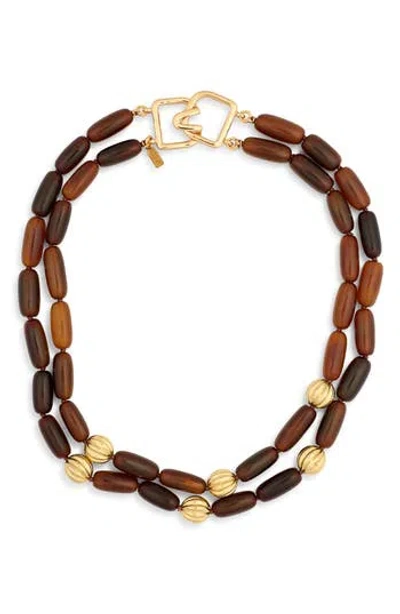 Kenneth Jay Lane Beaded Double Row Collar Necklace In Brown