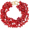 Kenneth Jay Lane Beaded Layered Collar Necklace In Red