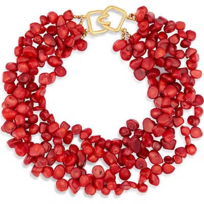 Kenneth Jay Lane Beaded Layered Collar Necklace In Red