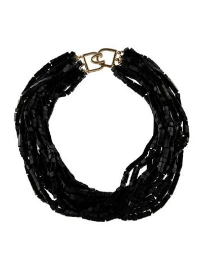 Pre-owned Kenneth Jay Lane Beaded Multistrand Collar Necklace, 18" In Black