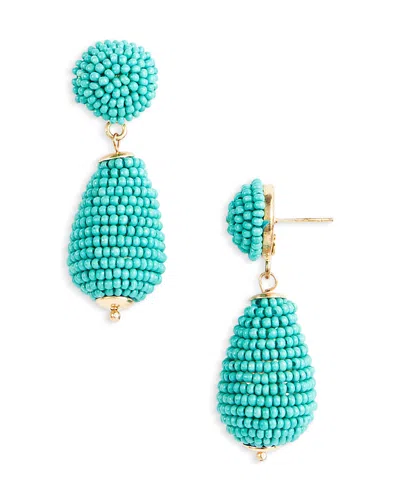 Kenneth Jay Lane Beaded Oval Drop Earrings In Gold Tone In Blue/gold