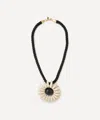 Kenneth Jay Lane Black Cord Daisy Pendant Necklace In Gold
