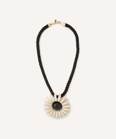 Kenneth Jay Lane Black Cord Daisy Pendant Necklace In Gold