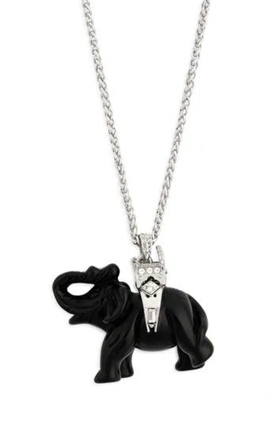 Kenneth Jay Lane Black Elephant Pendant Long Necklace In Polished Silver
