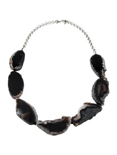 Pre-owned Kenneth Jay Lane Black Stone & Bead Chain Necklace, 26.25" In Multi