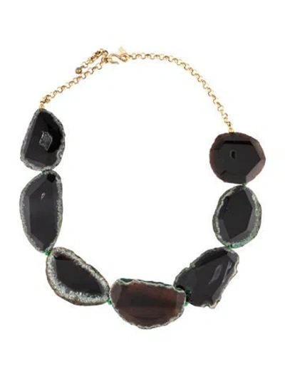 Pre-owned Kenneth Jay Lane Black Stone & Thread Collar Necklace, 26.75" In Multicolor