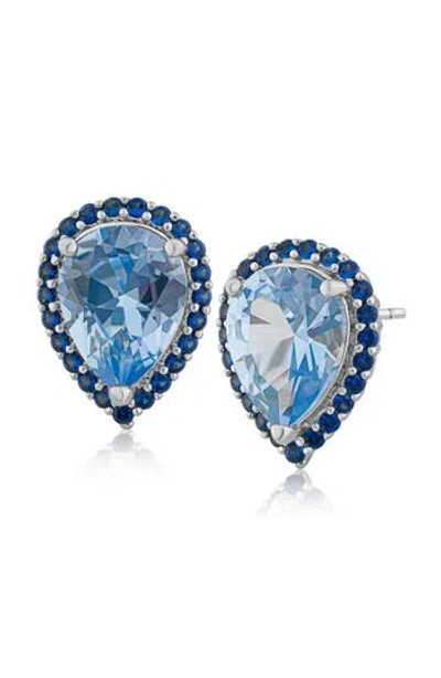 Kenneth Jay Lane Blue Pear Cut Cubic Zirconia Halo Stud Earrings