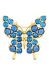 Kenneth Jay Lane Blue Stone Butterfly Pin In Gold