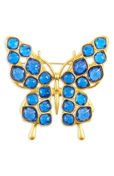 Kenneth Jay Lane Blue Stone Butterfly Pin In Gold