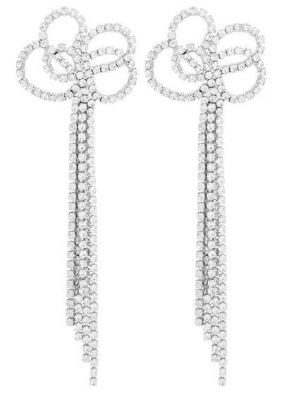Kenneth Jay Lane Bow Crystal-embellished Drop Earrings In Silver