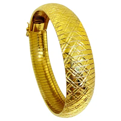 Pre-owned Kenneth Jay Lane Bronze Italy Bella Diva Signed Vintage Gold Plated Textured Omega Chain Bracelet In Multiple