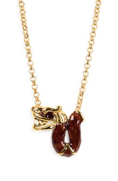 Kenneth Jay Lane Brown Dragon Pendant Necklace In Gold