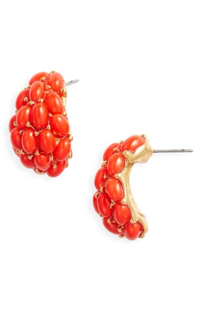 Kenneth Jay Lane Cabachon Hoop Earrings In Red