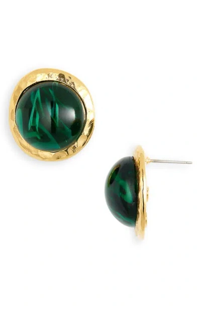 Kenneth Jay Lane Cabochon Button Stud Earrings In Gold