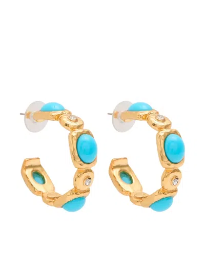 Kenneth Jay Lane Cabochon Hoop Earrings In Gold
