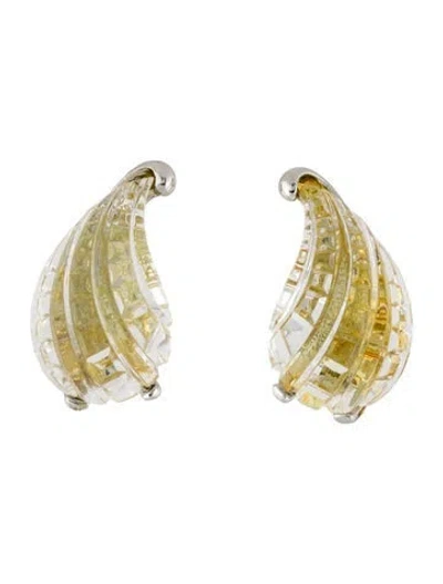 Pre-owned Kenneth Jay Lane Carved Acrylic Clip On Earrings In Multi