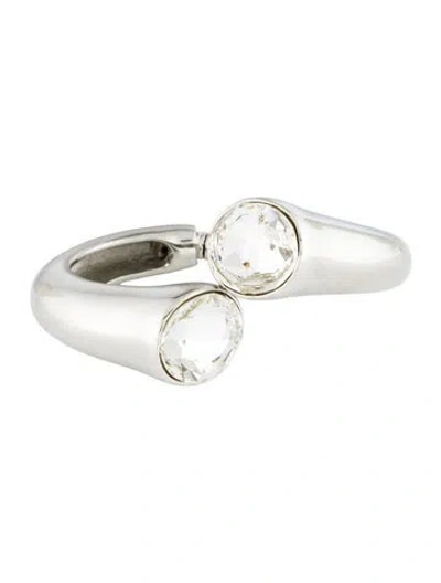 Pre-owned Kenneth Jay Lane Chunky Crystal Ends Cuff Bracelet, 6.75" In Transparent