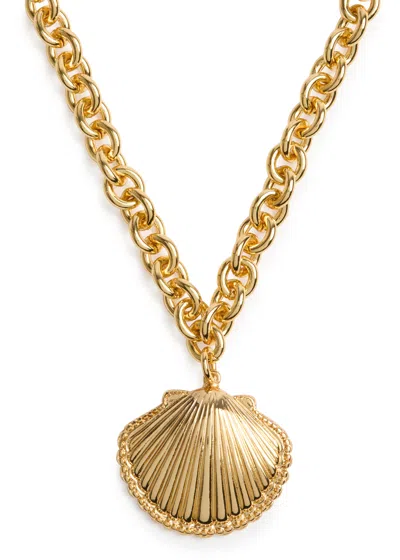 Kenneth Jay Lane Clam Shell Chain Necklace In Gold