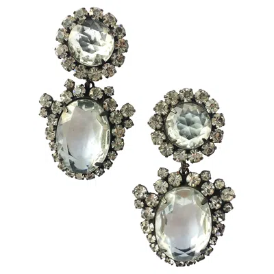 Pre-owned Kenneth Jay Lane Clear And Grey Paste Drop Earrings,  (kjl), Usa, 1960s In Gray