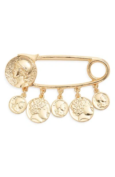 Kenneth Jay Lane Coin Charm Brooch In Gold