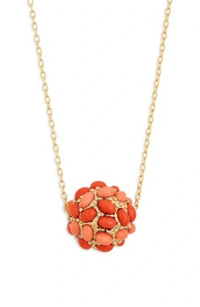 Kenneth Jay Lane Coral Cluster Pendant Necklace In Two Tone Coral