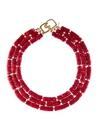 Pre-owned Kenneth Jay Lane Coral Multistrand Collar Necklace, 17.5" In Red