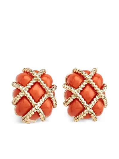 Kenneth Jay Lane Coral Quilted Clip Earrings In Orange