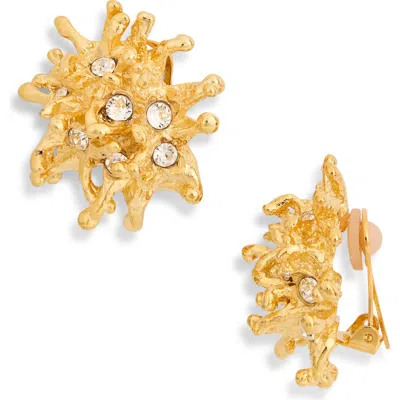 Kenneth Jay Lane Coral Reef Clip-on Earrings In Polished Gold/crystal