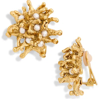 Kenneth Jay Lane Coral Reef Clip-on Earrings In Polished Gold/pearl