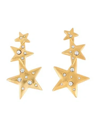 Pre-owned Kenneth Jay Lane Crystal 3 Star Drop Clip-on Earrings In Multi