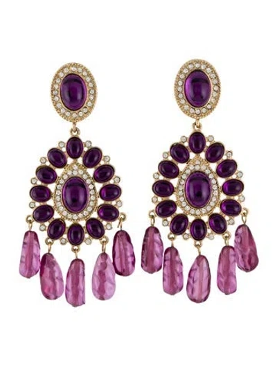 Pre-owned Kenneth Jay Lane Crystal & Cabochon Globetrotter Drop Earrings In Multi