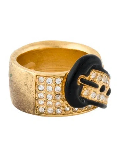 Pre-owned Kenneth Jay Lane Crystal & Enamel Belt Band Ring In Multi