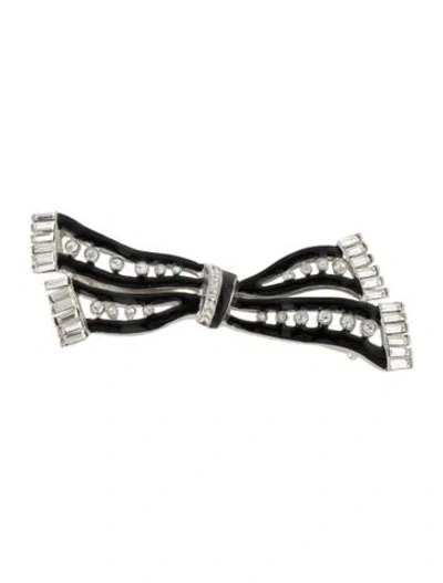Pre-owned Kenneth Jay Lane Crystal & Enamel Bow Brooch In Multi