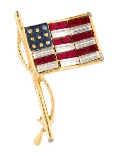 Pre-owned Kenneth Jay Lane Crystal & Enamel Flag Brooch