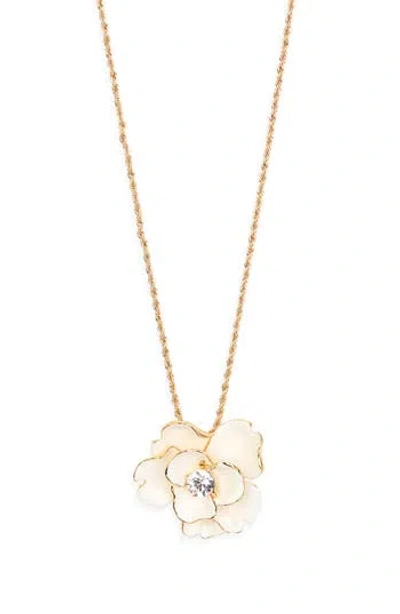 Kenneth Jay Lane Crystal & Enamel Flower Pendant Necklace In Gold